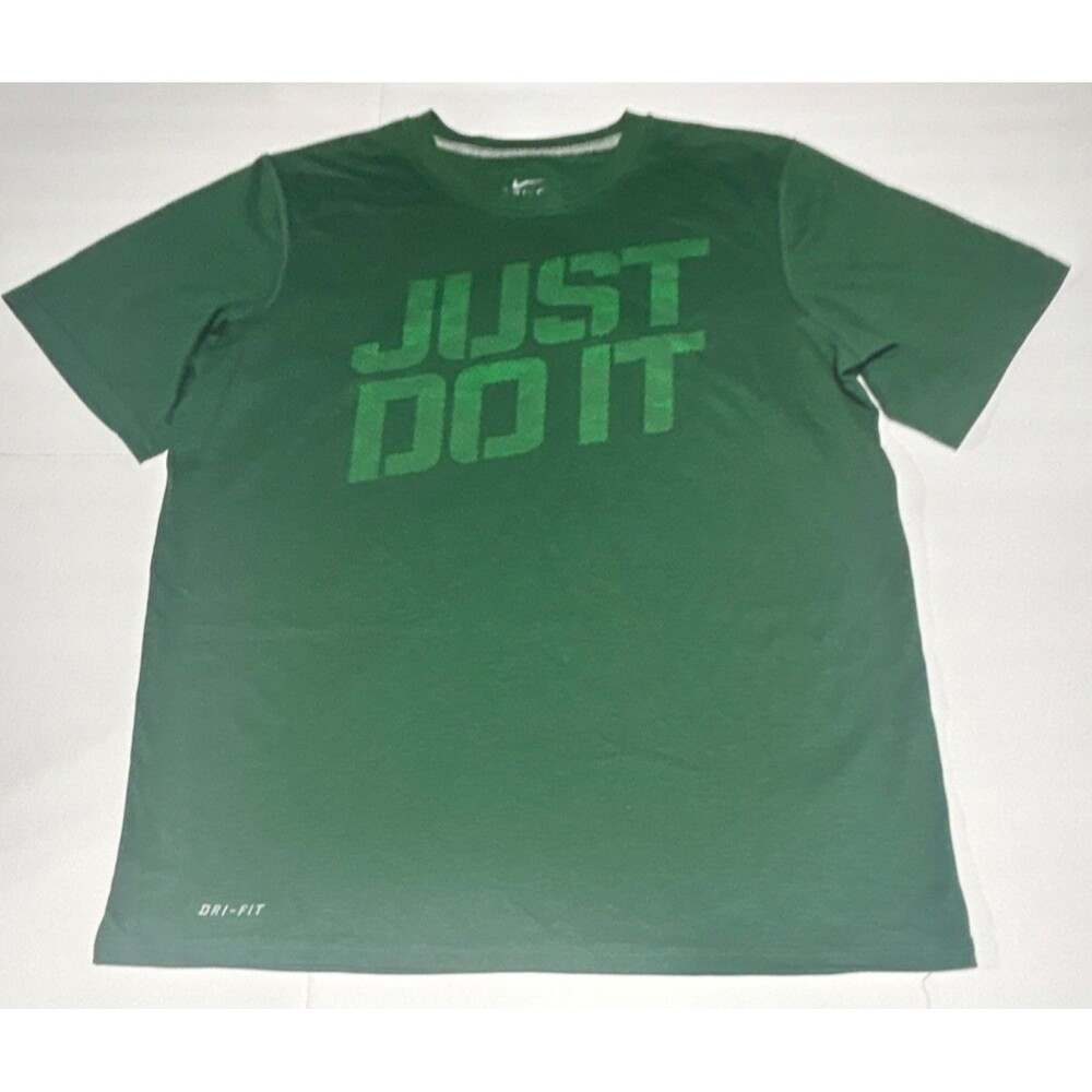 Nike Dri-FIT Men’s Medium Green Short Sleeve Crew Neck Graphic Tee “Just Do It”